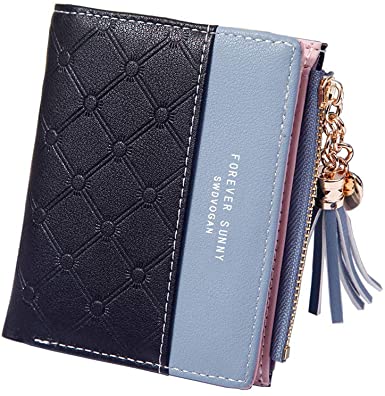 Belsmi Women's Small Compact PU Leather Slim Wallet Lady Purse Zipper Pocket Card Organizer Bifold Wallets