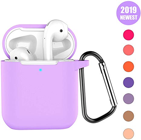 Bqmte Newest 2019 AirPods Case [Front LED Visible] Soft Silicone Protective AirPods Accessories Cover Compatible for AirPods 2 Wireless Charging Case (Light Purple)