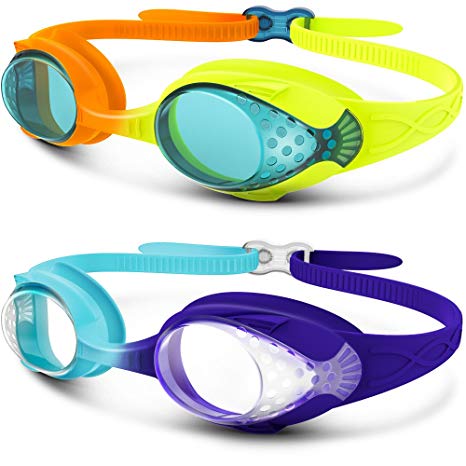 OutdoorMaster Kids Swimming Goggles - Fun Fish Style Children (Age 4-12) Leakproof Design, Shatterproof Anti-Fog Lens & Quick Adjustment Clasp - 100% UV Protection