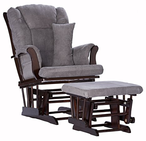 Stork Craft Tuscany Custom Glider and Ottoman with Free Lumbar Pillow, Espresso/Grey