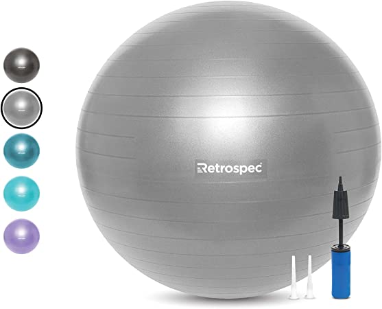 Retrospec Luna Exercise Ball, Base & Pump / Ball & Pump with Anti-Burst Material, Perfect for Balance, Stability, Yoga & Pilates