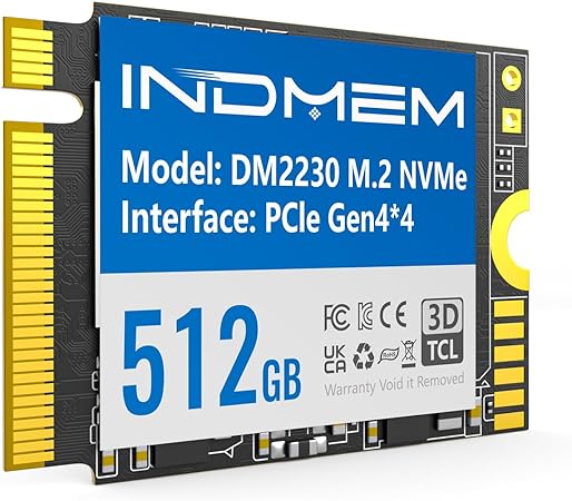 INDMEM 512GB M.2 2230 NVMe SSD - 2230 SSD PCle Gen 4.0x4 Internal Solid State Drive, 3D TLC NAND, Compatible with Steam Deck/Microsoft Surface Pro X Steam Deck GPD Laptop Ultrabook Tablet