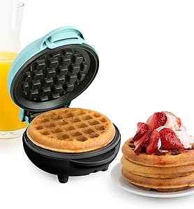 Nostalgia MyMini Personal Electric Waffle Maker, 25mm Cooking Surface, Waffle Iron for Hash Browns, French Toast, Grilled Cheese, Quesadilla, Brownies, Cookies, Aqua