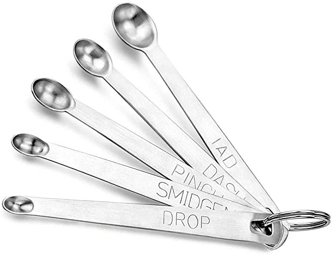 5Pcs/Set Mini Measuring Spoons Mini Stainless Steel Spoon Metal Mini Measuring Spoons Set Fits in Spice Jar