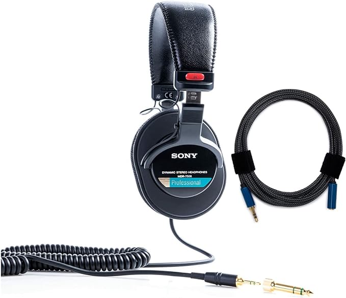 Sony MDR7506 Folding Professional Closed Ear Headphones Bundle with Knox Gear Nylon Braided 3.5mm Audio Extension Cable (2 Items)