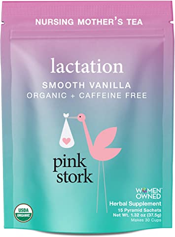 Pink Stork Lactation Tea: Smooth Vanilla Nursing Support, USDA Organic, Supports Breastfeeding   Improves Milk Supply with Fenugreek, Women-Owned, 30 Cups, Unsweetened