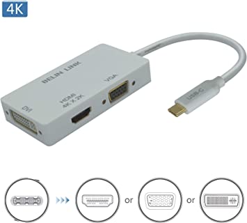 USB-C to DVI Adapter 3 in 1 Type C to vga Adapter Adapter for HDMI/VGA/DVI to USB Compatible Thunderbolt 3 with Gold-Plated Connector for MacBook Pro