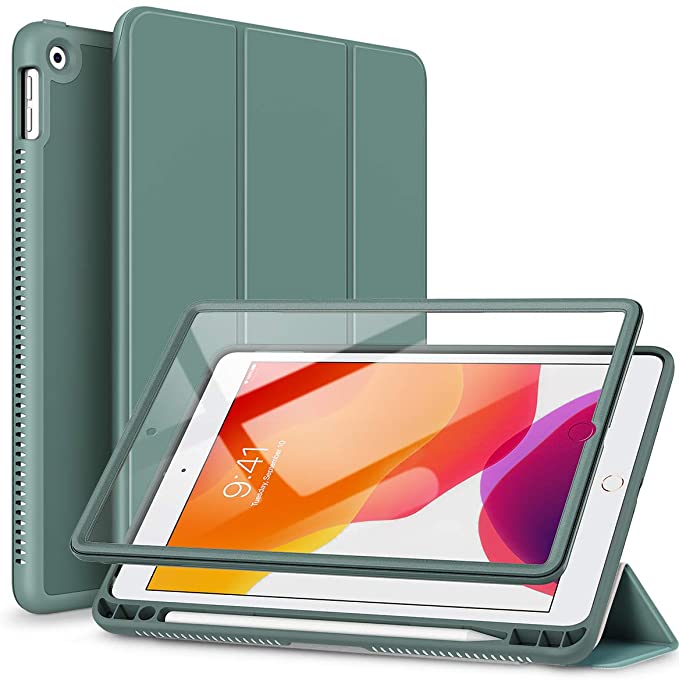 SURITCH Case for New iPad 10.2 2019 (7th Generation),[Built in Screen Protector] [Pencil Holder] [Auto Sleep/Wake] Lightweight Smart Cover and Magnetic Trifold Stand for New iPad 10.2"(Midnight Green)