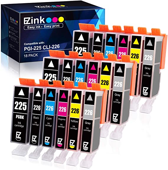 E-Z Ink (TM) Compatible Ink Cartridge Replacement for Canon PGI-225 CLI-226 to use with MG6220 MG6120 MG8220 MG8120 MG8120B (3 Gray, 3 Large Black, 3 Small Black, 3 Cyan, 3 Magenta, 3 Yellow) 18 Pack