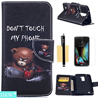 LG K10 Case,LG Premier LTE Case,HKW (TM) Electric Saw Bear Premium PU Leather Magnetic Flip Closure Protective Wallet Case Cover with Kickstand & Screen Protector for LG K10,LG Premier LTE (MA1392)