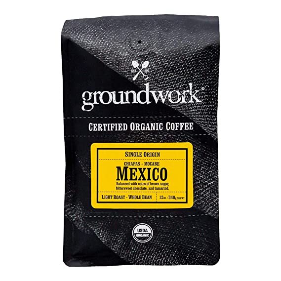 Groundwork Organic Single Origin Whole Bean Light Roast coffee, Mexico, 12 oz Bag