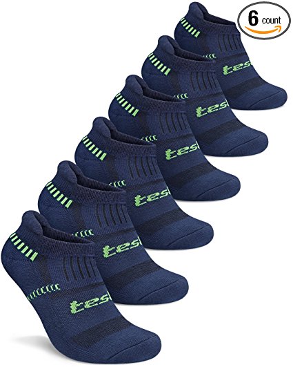 Tesla Men's 6-Pairs Atheltic No Show Socks Cushioned Comfort w Mesh TM-MZS04 / MZS05 / MZS06