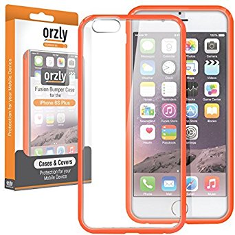 Orzly FUSION Bumper Case for Apple iPhone 6 PLUS & 6S PLUS (Fits Both 5.5 Inch Versions) - Protective Hard Cover Shell with Anti-Scratch Clear Back Panel & Impact Absorbing Rubber Rim in ORANGE