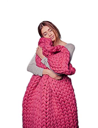 incarpo Chunky Knit Blanket Handwoven Wool Yarn Knitting Throw Bed Sofa Super Warm Home Decor Rose Red 40"x47"