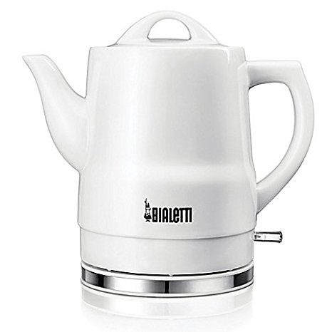 Bialetti Cordless 6-Cup Ceramic Electric Kettle in White, 1350 watts | 6-cup capacity | 9.8" L x 6" W x 9" H