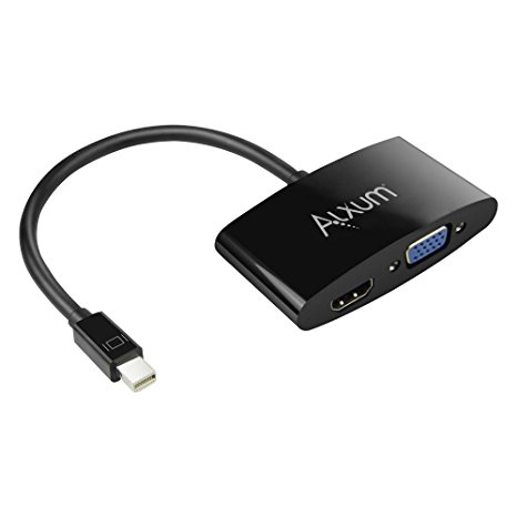 Alxum 2-in-1 Mini DisplayPort (Thunderbolt Port Compatible) to HDMI/ VGA Male to Female Adapter Converter for Apple Macbook, iMac, Mac Pro, Mac Mini and More, Black