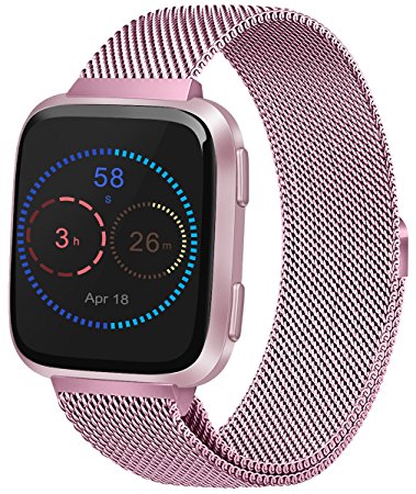 Vancle For Fitbit Versa Bands, Stainless Steel Milanese Mesh Loop Metal Replacement Wristbands with Magnet Lock for Fitbit Versa