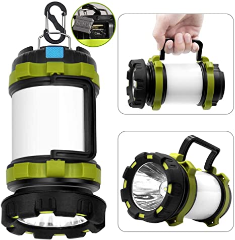 Rechargeable Torch, LED Torch Rechargeable, 6 Modes 3 in 1 Camping Lantern, 1000 Lumen USB Rechargeable Torch Lantern, IPX65 Waterproof Spotlight Searchlight for Outdoors, Hiking, Emergency, Hunting