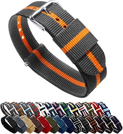 BARTON Watch Bands - Choice of Color, Length & Width (18mm, 20mm, 22mm or 24mm) - Ballistic Nylon, Stainless Steel