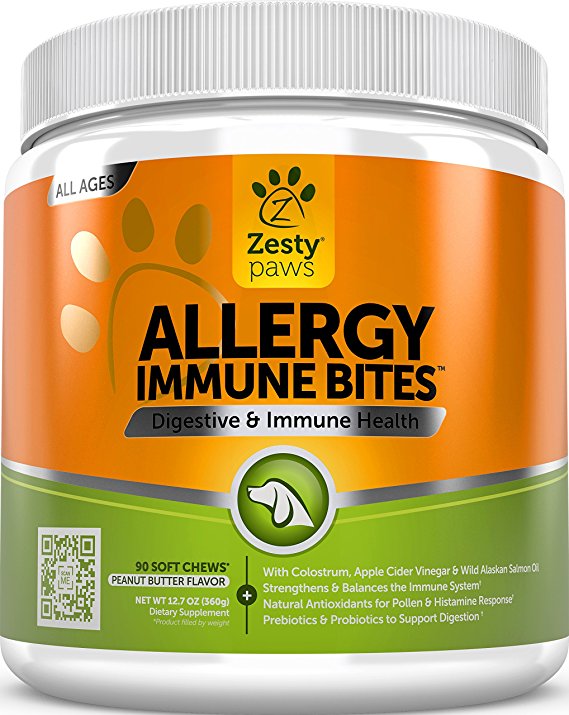 Allergy Immune Supplement for Dogs - With Omega 3 Wild Alaskan Salmon Fish Oil & EpiCor   Digestive Prebiotics & Probiotics - Seasonal Allergies   Anti Itch & Hot Spots Skin Support - 90 Chew Treats…