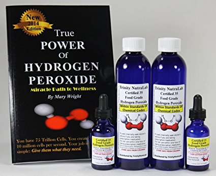 Trinity NutraLab two 8oz Bottles of 35% Food Grade Hydrogen Peroxide + 2 Filled Dropper Bottles + The True Power of Hydrogen Peroxide, Miracle Path to Wellness, By Mary Wright