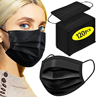 Black Disposable Face Masks 120 Pcs Black Face Mask 3 Ply Protection Masks