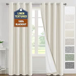 H.VERSAILTEX Elegant Full Coverage Linen 100% Blackout Drapes Heat Blocking Curtains Bedroom Curtain- Ideal for Undisturbed Sleep & Energy Efficiency 2 Panel Sets, 52x84 Inch, Heather Pale Oak