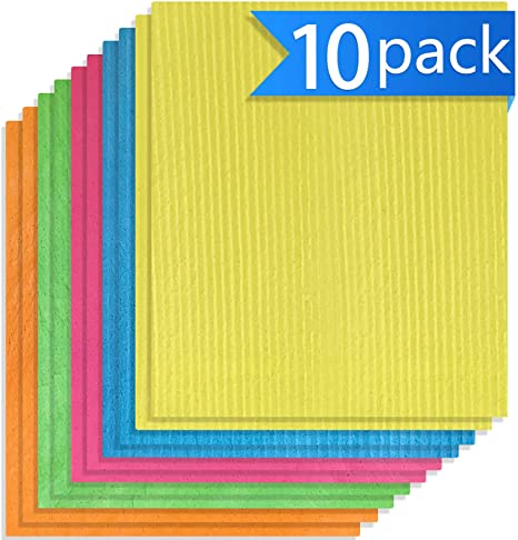 ATACAT 10 Pack Swedish Dishcloths for Kitchen - No Odor Eco-Friendly Reusable Dish Cloths - Super Absorbent & Quick Drying Cellulose Sponge Cloth