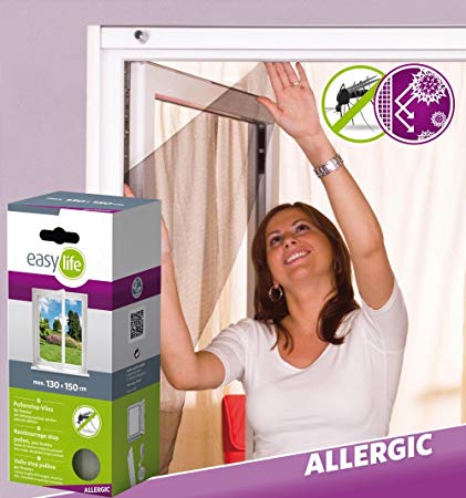 easylife pollen nonwoven fly screen ALLERGIC 3-Pack 130 x 150 cm in white - Pollen filter for windows with 1 adhesive strap