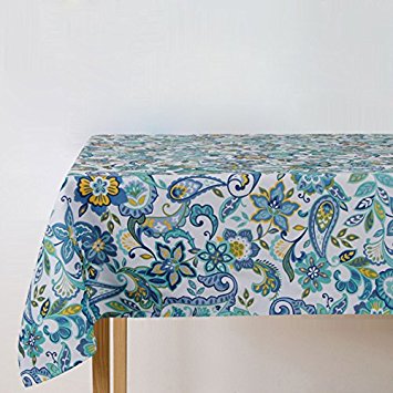Eforgift Wrinkle Free Spill Proof Fabric Tablecloths Blue with Classy Damask Swirl Floral Design for Indoor Party Event, Repel Water Mildew Resistant Table Cover Machine Washable, Oblong 60" x 102"