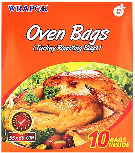 WRAPOK Oven Turkey Bags Large Cooking Roasting Baking Bag for Chicken, Meat or Vegetables on Thanksgiving - 10 Bags (21.6 x 23.6 Inch)
