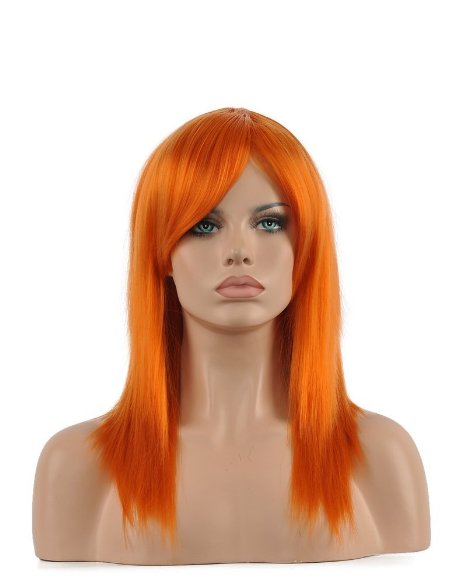 Kalyss® Women's Medium long Straight Heat resistant Fashion Orange Anime full hair wigs