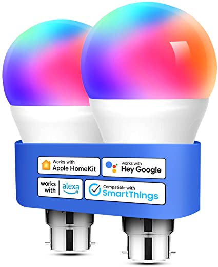 Smart Bulb-Meross Alexa Light Bulb B22 Compatible with Homekit, Alexa, Google Home, Siri Voice Control Dimmable Multicolor LED Light Bulb Equivalent 60W 2 Pack