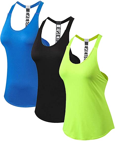 JNINTH Women's Sports Top Fitness Yoga Shirt Running T-Shaped Back Quick-Drying Loose Workout Tank Top