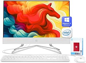 HP Newest All-in-One Desktop - 21.5" FHD Display, Intel Processors with UHD Graphics, 32GB RAM, 512GB SSD   500 GB P500 External SSD, Webcam, RJ-45, Windows 11 Pro, Wired Keyboard & Mouse, White