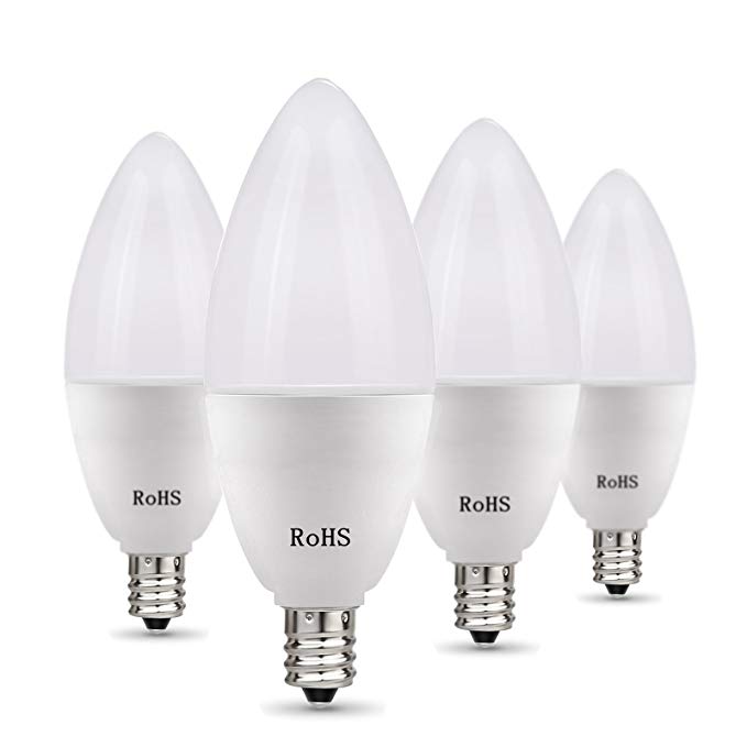 BATHEBRIGHT E12 Bulb,Candelabra LED Light Bulbs 6W Equivalent,60 Watt Daylight White 5000k LEDs Chandelier Non-Dimmable LED Lamp,4 Pack