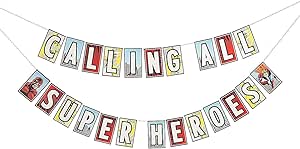 Fun Express Comic Superhero Pennant Banner - Birthday Party Decor - 2 Pieces, 7 Feet Long