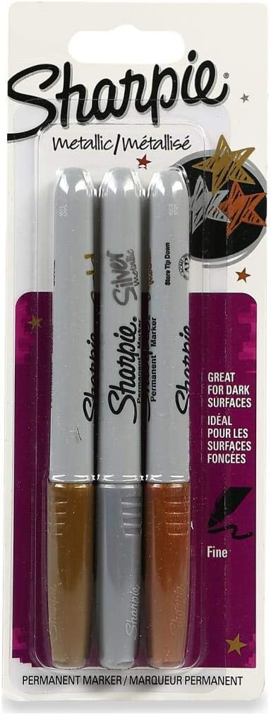 Sharpie Fine Point Permanent Marker - Assorted Metallic Colours (Pack of 3)