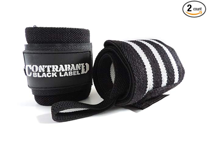 Contraband Black Label 1001 Weight Lifting Wrist Wraps w/Thumb Loops (Pair) - Competition Grade Wrist Support USPA Approved for Powerlifting, Bodybuilding, Strongman