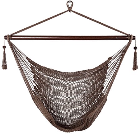 Prime Garden Hammock Chair Caribbean Deluxe Soft-Spun Polyester Rope Swing Chair-Max Weight 250Lb (Mocha)