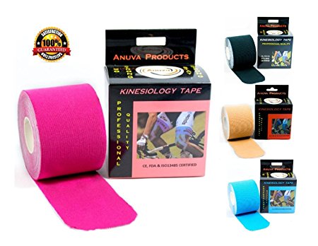 Kinesiology Tape with Free Taping E-Guide - 16ft Uncut Roll - Best Pain Relief for Muscles, Shin Splints, Plantar Fasciitis, Knee & Shoulder - Water Resistant Theraputic Aid