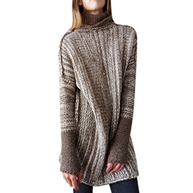 Qiyun.Z Women Casual Loose Long Sleeve Mosaic Turtleneck Wool Sweater Tunic Tops Jumper Pullovers