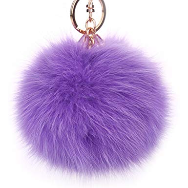 Dikoaina Faux Fox Fur Pom Pom Keychain Bag Purse Charm Gold Ring Fluffy Fur Ball