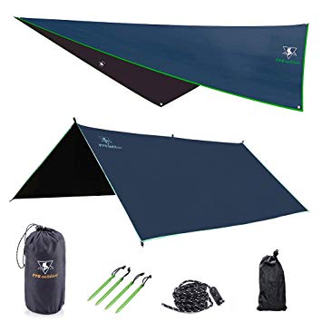pys Hammock Rain Fly - Waterproof Tent Trap Camping Backpacking Survival Shelter by Premium Lightweight Ripstop Fabric, Fast Set Up, Stakes and Ropes Included for Hiking, Travel