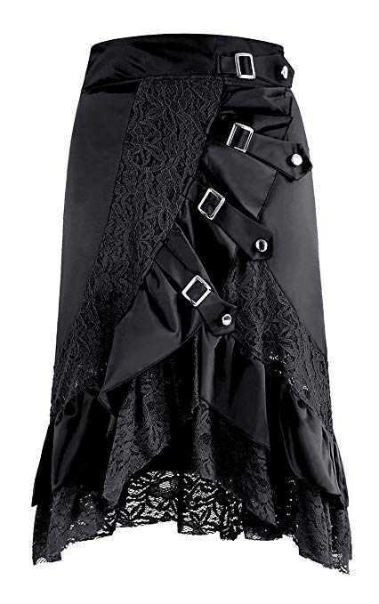Charmian Women's Steampunk Gothic High Low Cyberpunk Skirt