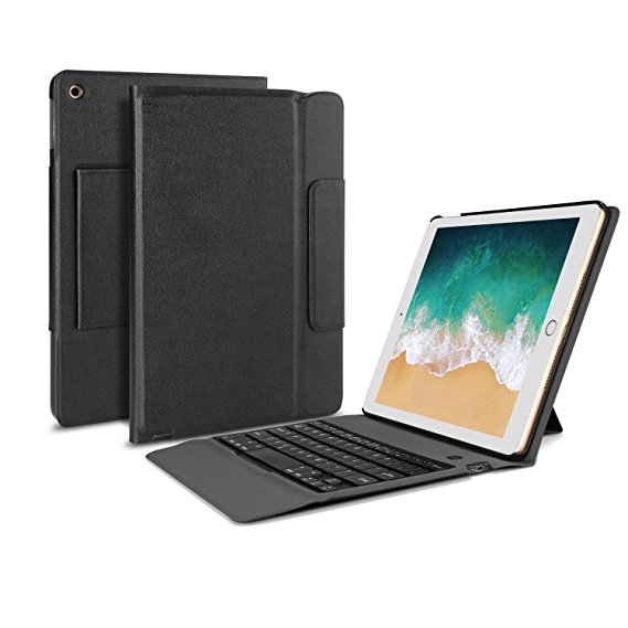 OMOTON New iPad 9.7 Inch 2017 Keyboard Case Cover, Ultra-thin Bluetooth Keyboard Stand Portfolio Case with Auto Sleep / Wake Feature and PU Leather for Apple New iPad 9.7 (2017 Version), Black