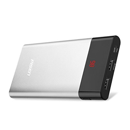 Pisen Power Bank 10000mAh Ultra Slim Portable Charger with LED Power Display Dual USB Ports Smart 2.4A/1.5A for iPhone, iPad, Samsung Galaxy and More