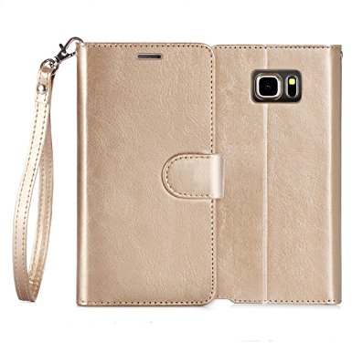 Note 5 Case, FYY [Top-Notch Series] Premium PU Leather Wallet Case Stand Cover for Samsung Galaxy Note 5 Gold