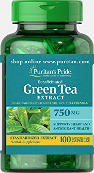 Puritan's Pride Decaffeinated Green Tea Standardized Extract 750 mg-100 Capsules