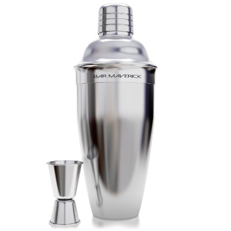 Cocktail Shaker from Bar Maverick / 24 Oz Stainless Steel Martini Shaker Set with Bonus Jigger / Easy to Clean & Dishwasher Safe / Enhance Your Cocktail Creation Process Now!